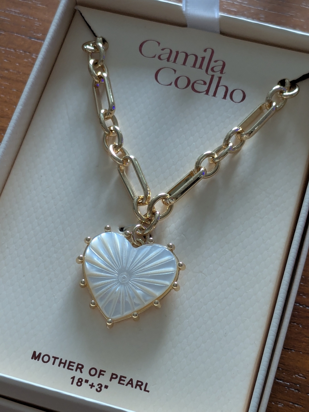 Camila Coelho Gold Chain Necklace with White Mother-of-Pearl Heart NEW